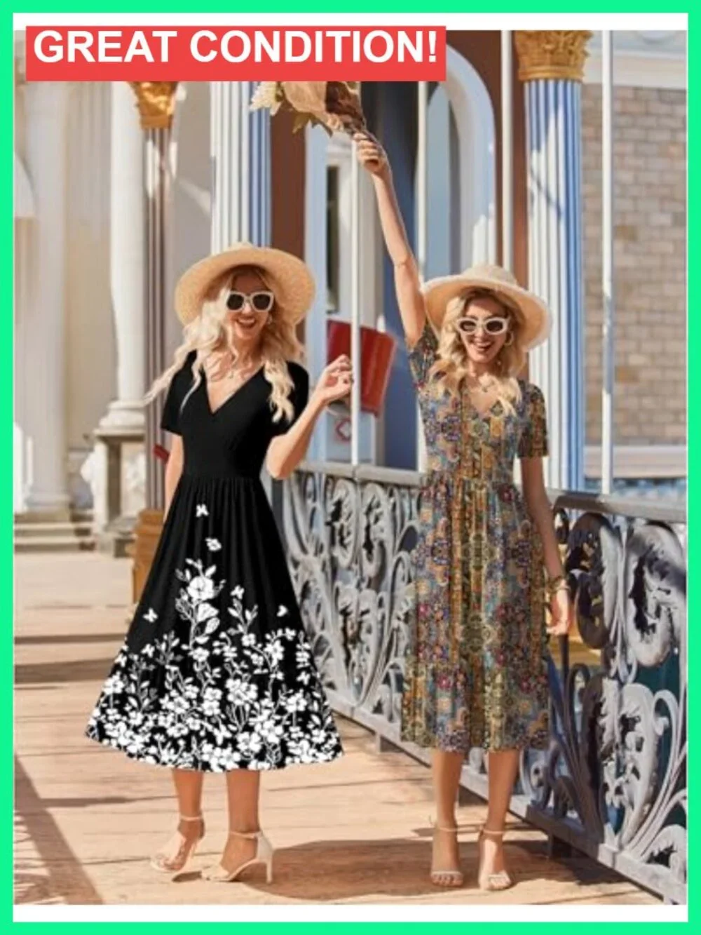 Short Sleeve Midi Wrap V-Neck Floral Tiered A-Line Dress with Pockets - Picture 4 of 6